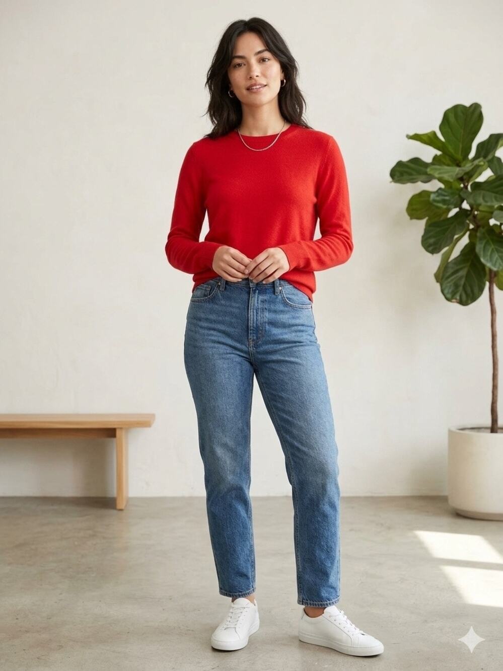 Everlane Women's The Grade-A Cashmere Crew Sweater Red Solid 100% cashmere L